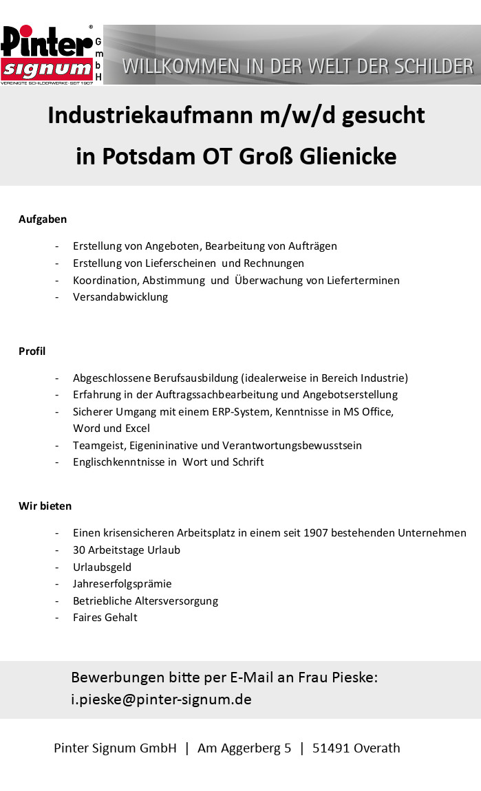 Stellenanzeige Pinter Signum