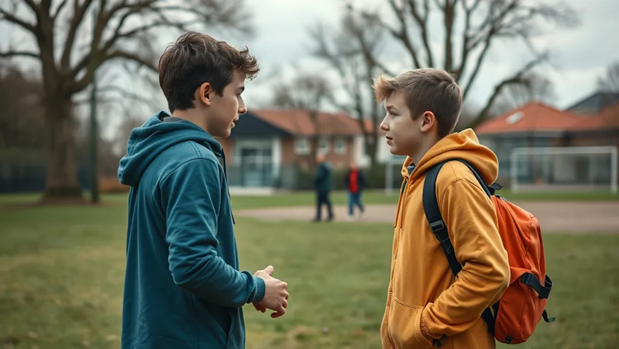 Zwei Schüler auf dem Schulhof